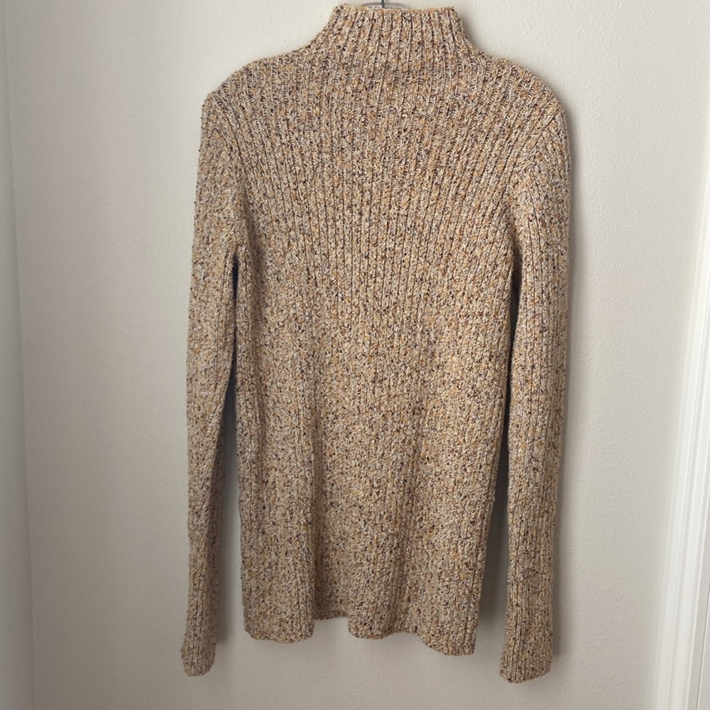 St. John Santana Knit Turtleneck Sweater Tan Speckled Ribbed Size L - Picture 2 of 6